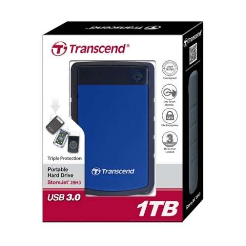 TRANSCEND STOREJET 25H3  1TB USB 3.1 GEN 1 ANTI- SHOCK BLUE PORTABLE HARD DRIVE 2.5''