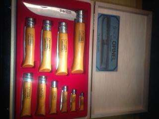 OPINEL COLLECTORS KNIFE SET , IN WOODEN BOX