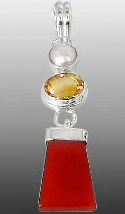 Stunning honey onyx,citrine,pearl,925 sterling artisan pendant