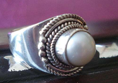 ** GORGEOUS FRESH WATER PEARL RING ARTISAN .925 STERLING SILVER Size " O "