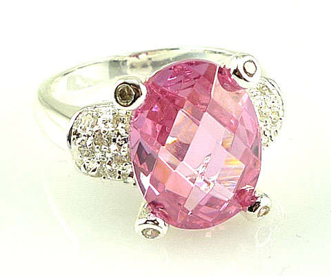 Sparkling Pink sapphire & White Topaz Gemstones silver Ring Size 10
