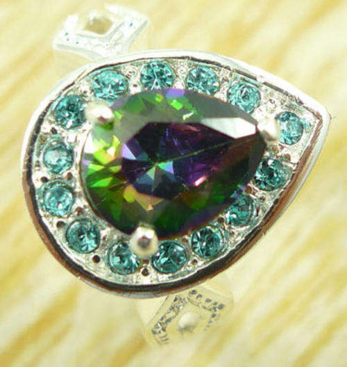 GORGEOUS Rainbow & Blue 925 Silver Ring Size 8
