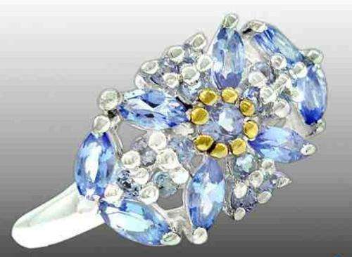 Real diamond blue tanzanite marquise  925 sterling silver artisan ring  size 7