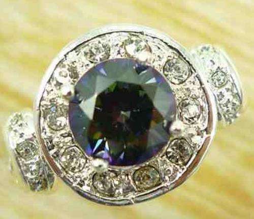 Rainbow & White Gemstones Jewelry Silver Ring Size9