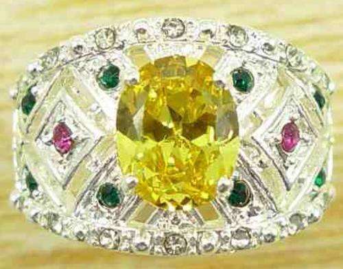 Victorian Style Citrine & Ruby Green White Gems Jewelry Silver Ring Size8