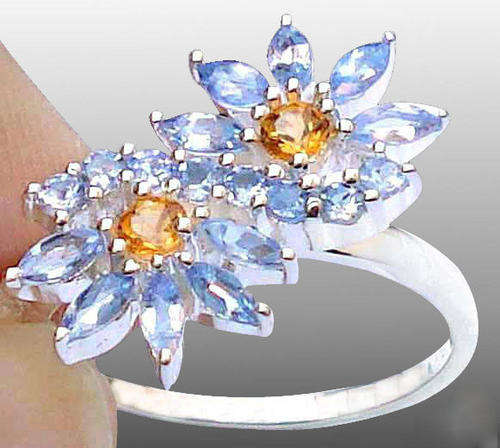 1.35cts Rare yellow citrine round tanzanite  925 sterling silver ring Sz 8