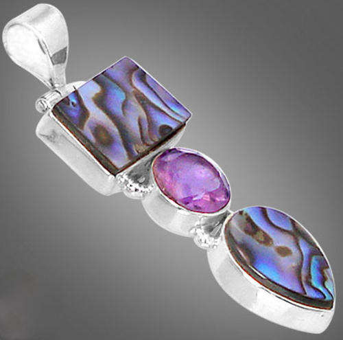 MAGICAL BLUE ABALONE AMETHYST 925 STERLING SILVER ARTISAN PENDANT 1 6/8"