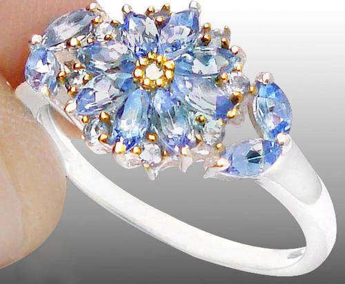 Real  1.09cts diamond  sassy blue tanzanite  925 sterling silver artisan ring Sz 7