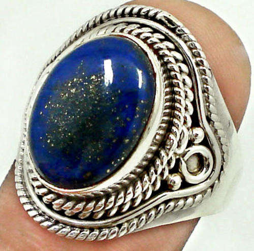 BLUE LAPIS LAZULI OVAL 925 STERLING SILVER SOLITAIRE ARTISAN RING Sz 8