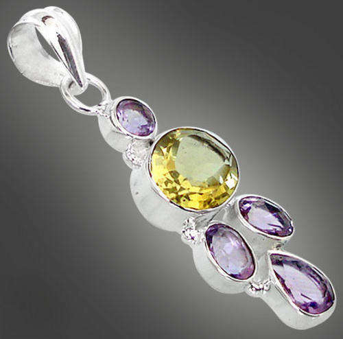 Smart lemon topaz amethyst 925 sterling silver artisan pendant  1 6/8`