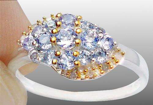 1.12cts CLASSIC REAL DIAMOND BLUE TANZANITE ROUND 925 STERLING SILVER RING Sz 7