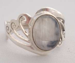 MOONSTONE FILIGREE RING SOLID STERLING SILVER .925 sz " 7.5"