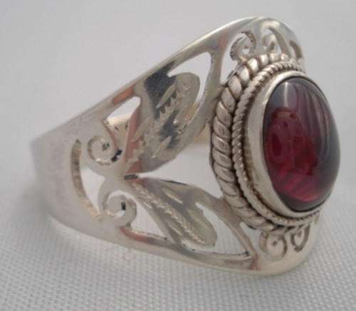 STUNNING FILIGREE GARNET RING .925 SOLID STERLING SILVER sz O