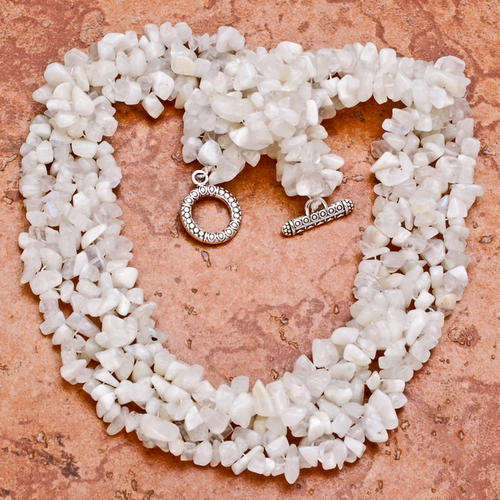Natural rainbow moonstone gemstone silver chip necklace  18`