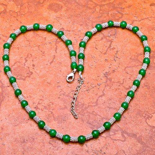 ADJUSTABLE 17" - 18 1/2" GREEN JADE GEMSTONE NECKLACE