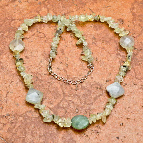 ADJUSTABLE 18 1/3` - 21 1/3` NATURAL PREHNITE JASPER GEMSTONE NECKLACE
