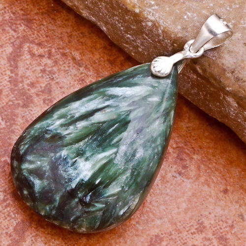 1 1/4" NATURAL SERAPHINITE 100% SOLID .925 STERLING SILVER PENDANT STAMPED 925