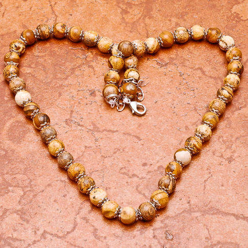 Adjustable picture jasper gemstone necklace  18` - 19 2/3`