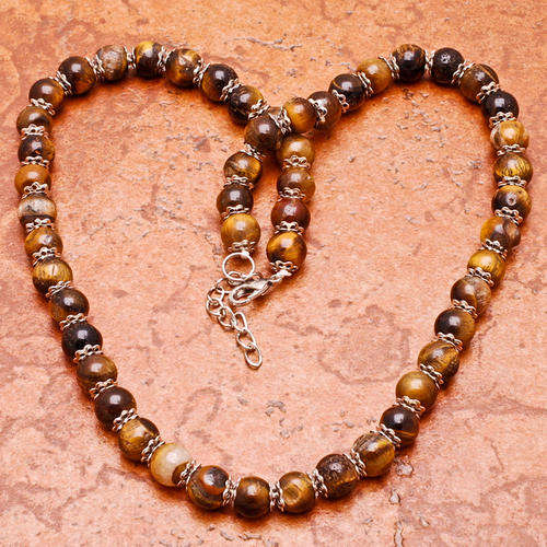ADJUSTABLE 18` - 19 1/2` NATURAL TIGER`S EYE GEMSTONE NECKLACE