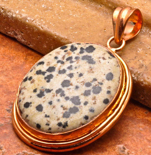 1 3/4" NATURAL DALMATION JASPER GEMSTONE SOLID COPPER PENDANT