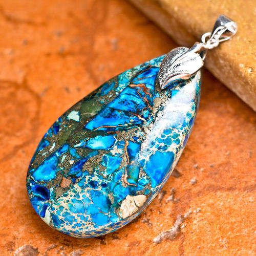 2" BLUE COPPER TURQUOISE 100% SOLID .925 STERLING SILVER PENDANT STAMPED 925