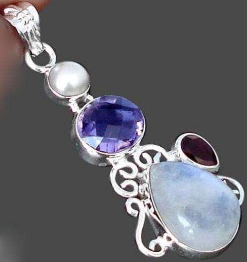 Sassy 15.02cttw  rainbow moonstone amethyst  925 sterling silver pendant