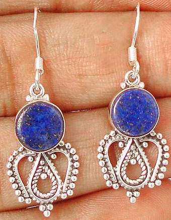 5.93cts blue lapis lazuli round 925 sterling silver dangle earrings 1 3/8`