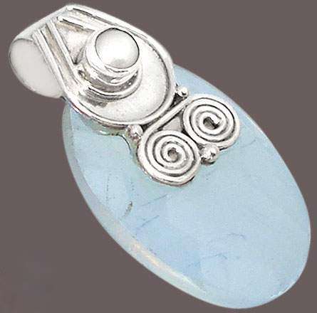 Radical blue opalite oval pearl  925 sterling silver pendant