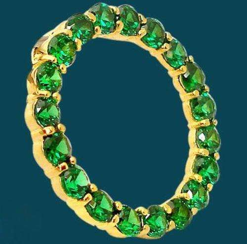 Classic green emerald round  14K gold 925 sterling silver cocktail ring