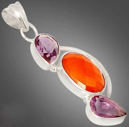 Magical orange onyx oval amethyst 925 sterling silver pendant