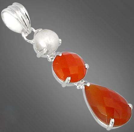 Stunning orange onyx pear pearl 925 sterling silver pendant 1 6/8`