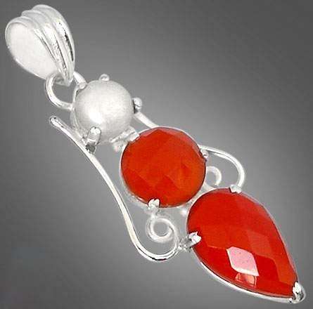 12cts Orange onyx pear pearl 925 sterling silver trilogy pendant  1 6/8`