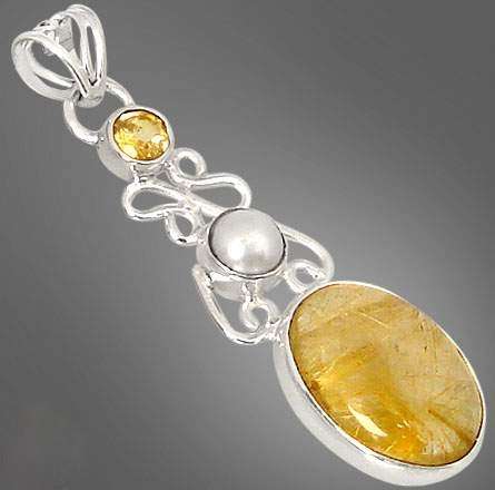 beautiful 12.25cttw Gold tourmalinted quartz citrine pearl 925 sterling silver  2`