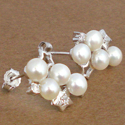 STUNNING  WHITE PEARL ROUND 925 STERLING SILVER  EARRINGS JEWELRY