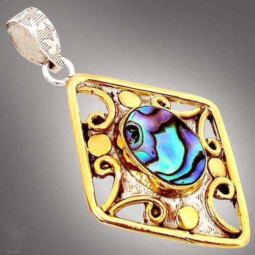 blue abalone oval 925 Sterling silver pendant  2`