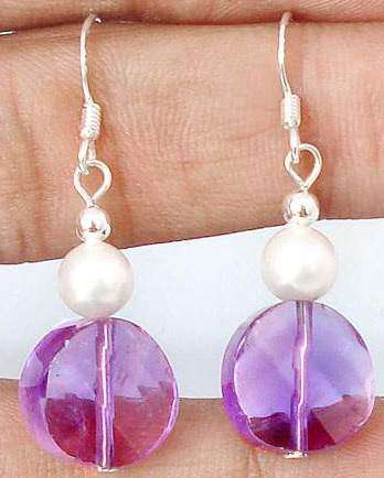 Purple amethyst fancy pearl 925 sterling silver earrings