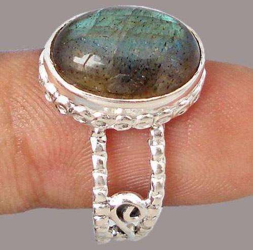 EXOTIC BLUE LABRADORITE OVAL 925 STERLING SILVER RING size 7 1/2