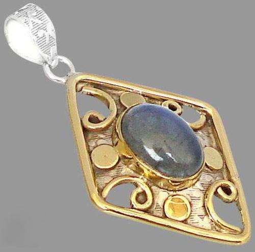 Sleek Victorian blue labradorite oval  925 sterling silver solitaire pendant