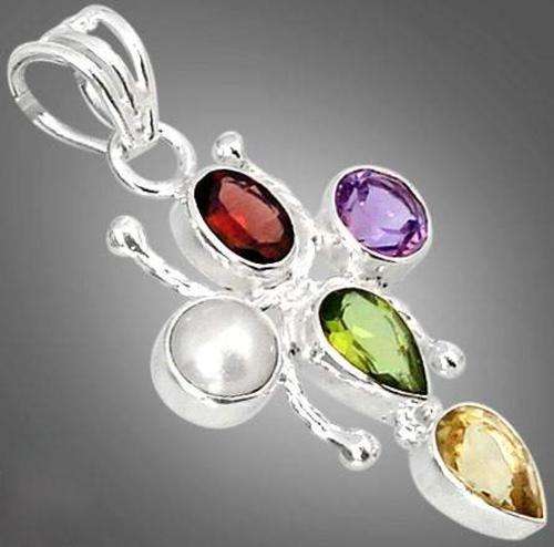 RED GARNET OVAL CITRINE PERIDOT AMETHYST PEARL 925 SILVER PENDANT