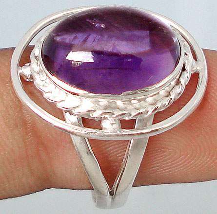 PURPLE AMETHYST OVAL 925 STERLING SILVER SOLITAIRE RING size 6 1/2