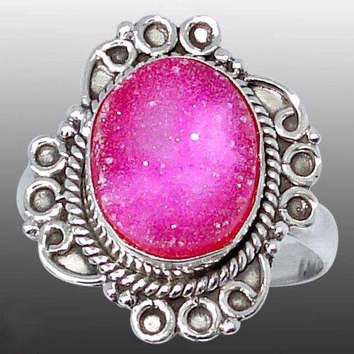 PINK DRUZY OVAL 925 SILVER RING JEWELRY size 8