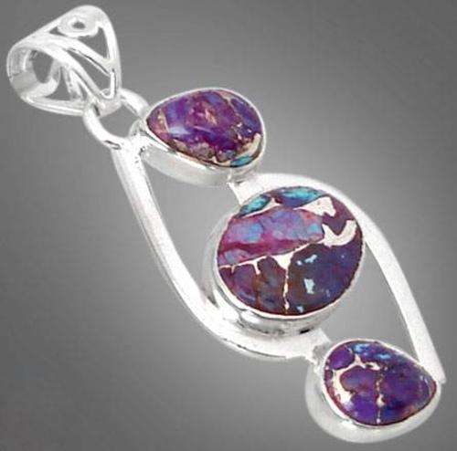 Purple silver turquoise oval pear 925 sterling silver pendant