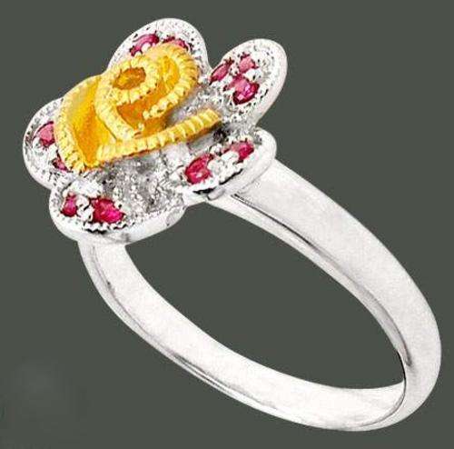 Stunning pink ruby round over gold  925 sterling silver ring size 8 1/2