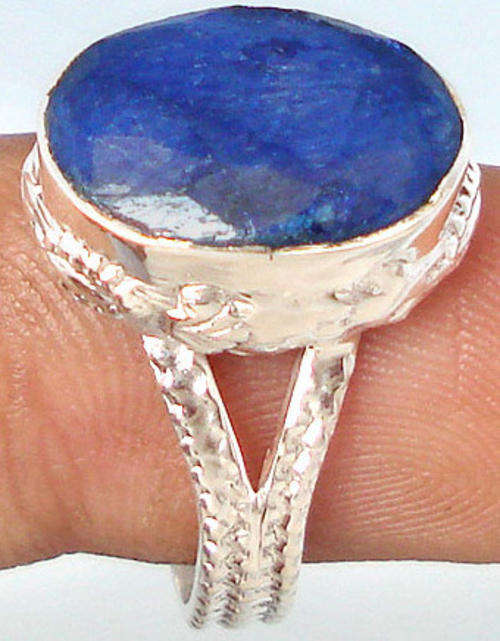 BLUE SAPPHIRE OVAL 925 STERLING SILVER SOLITAIRE RING size 8 1/2