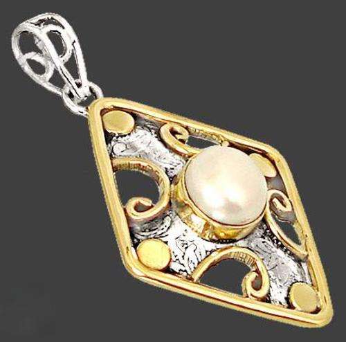Victorian white pearl 925 sterling silver solitaire pendant 2`