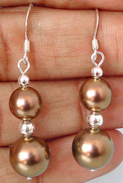 Titanium pearl round  925 sterling silver dance artisan dandgle artisan earrings 1 5/8`