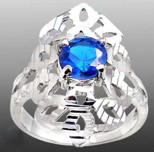 Estate blue sapphire round 925 sterling silver ring Size 7