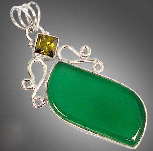 Exotic green chalcedony fancy topaz  925 sterling silver pendant
