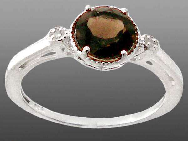 DIAMOND BROWN SMOKEY TOPAZ ROUND 925 SILVER RING size 9