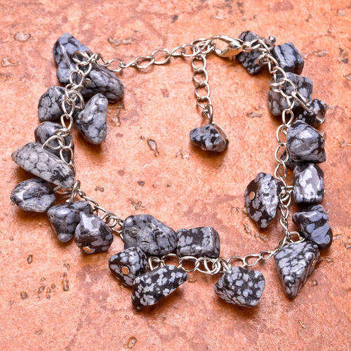 ADJUSTABLE 6 1/2" - 9" SNOWFLAKE OBSIDIAN GEMSTONE BRACELET